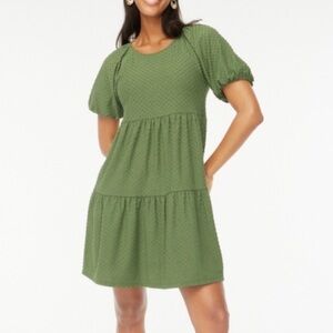 J. Crew Factory Clip Dot Tiered Mini Dress Green Size XL